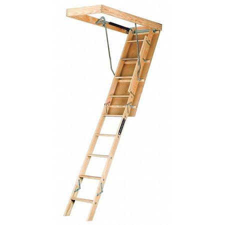 Wood Attic Ladder - Louisville Ladder L224P 8 ft. 9 in. - 10 ft. Wood Attic Ladder, Type I, 250 lb Load Capacity