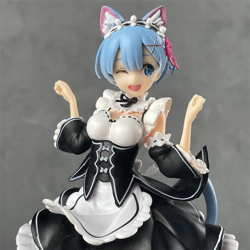 Newly Rem Figure Cat Ear Maid Rem Action Figures 23cm/9.1inch PVC Character Figurine Cosplay Model Collectible for Anime Fans Gifts