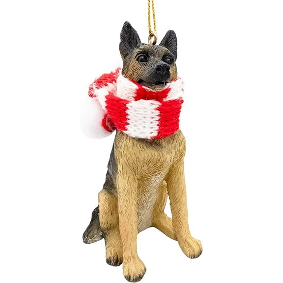 German Shepherd Christmas Dog Ornament with Fabric Candy Cane Scarf