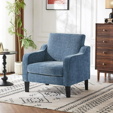 Matladin Chenille Fabric Accent Chair with Scooped Arms, Mid Century Modern Upholstered Armchair, Single Sofa for Living Room, Apartment, Office