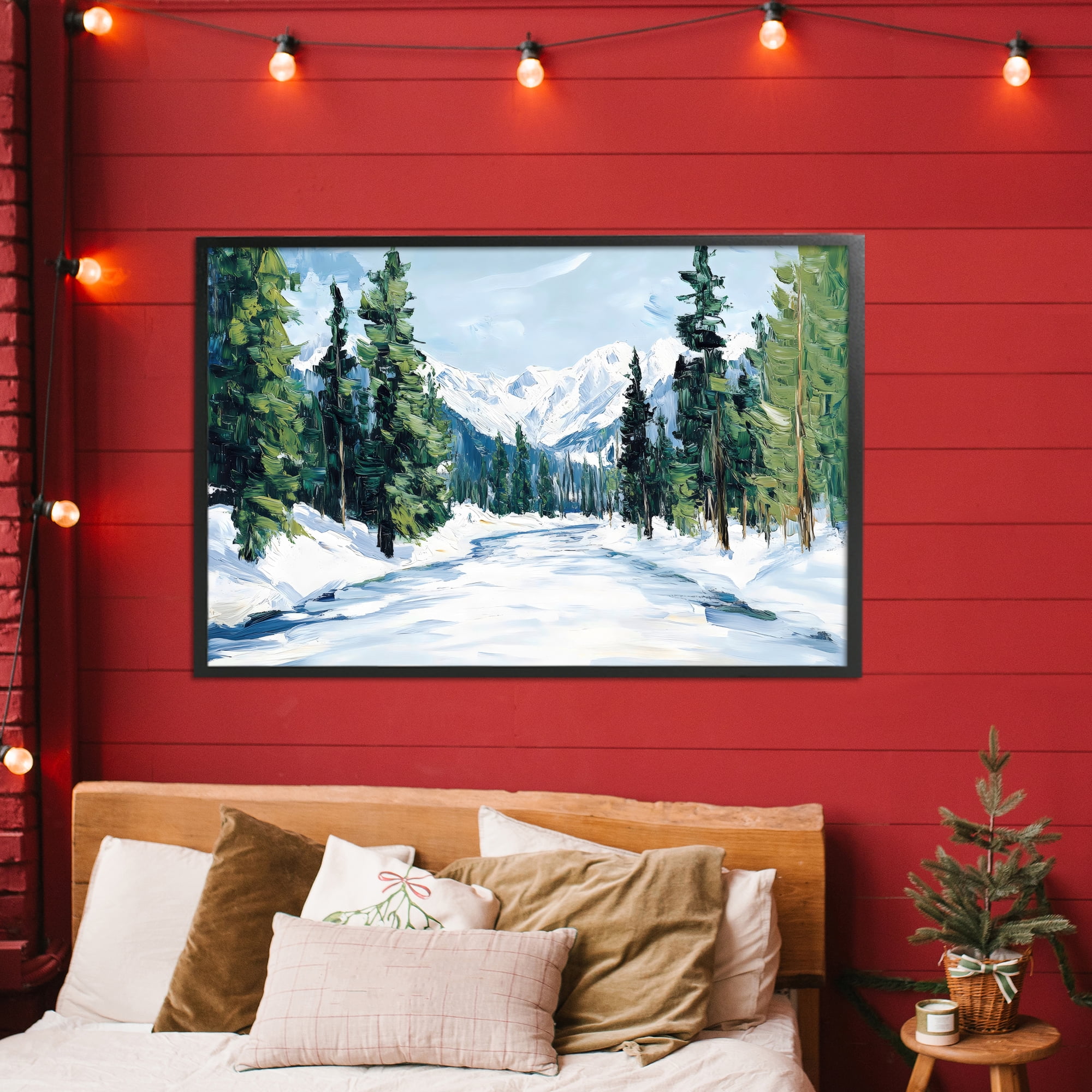 Snowy Tall Tree Pass Black Framed Giclee Art, design by Petal Prints Design