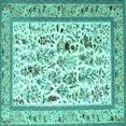 thumbnail image 1 of Ahgly Company Machine Washable Indoor Square Persian Turquoise Blue Traditional Area Rugs, 7' Square, 1 of 4