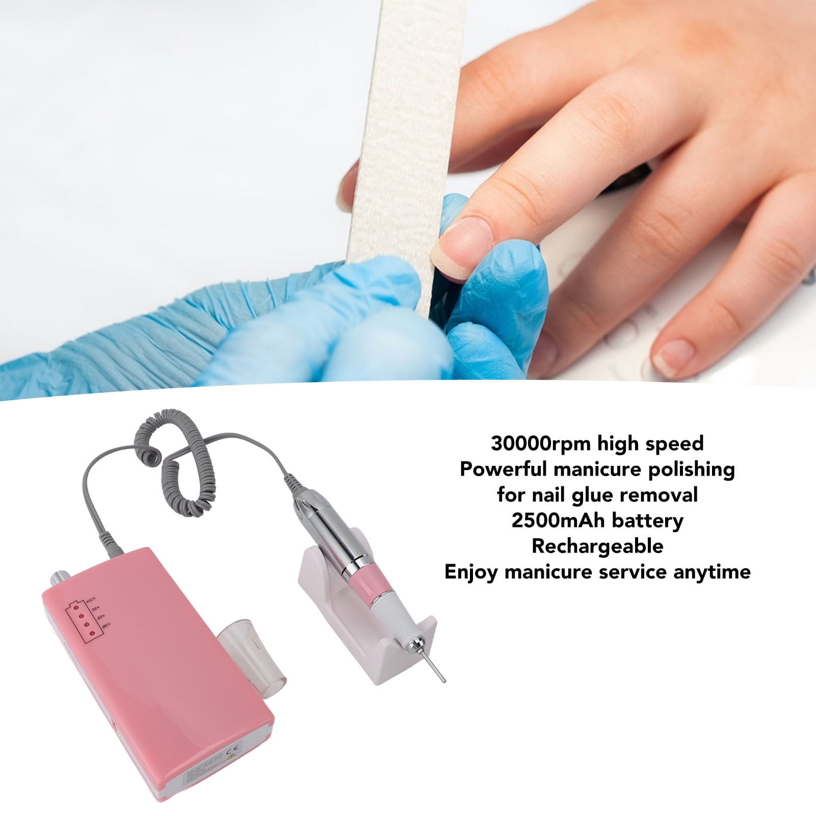 BIMZUC Electric Nail Drill Machine 30000 RPM Portable File Kit with 6 Grinding Heads US Plug