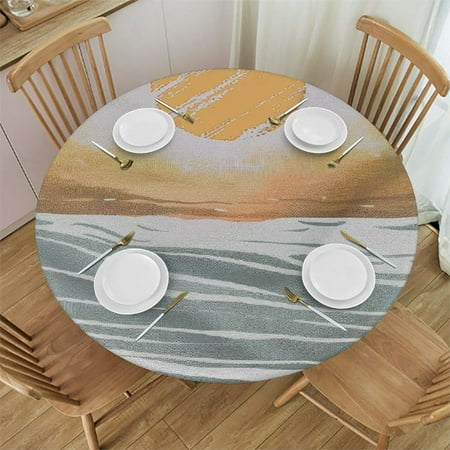 

Autua Ocean Waves Boat Round Table Cover Stain Resistant Washable Indoor Outdoor Tablecloth Kitchen Dining Wedding Parties 100% Polyester Fiber 38 -42