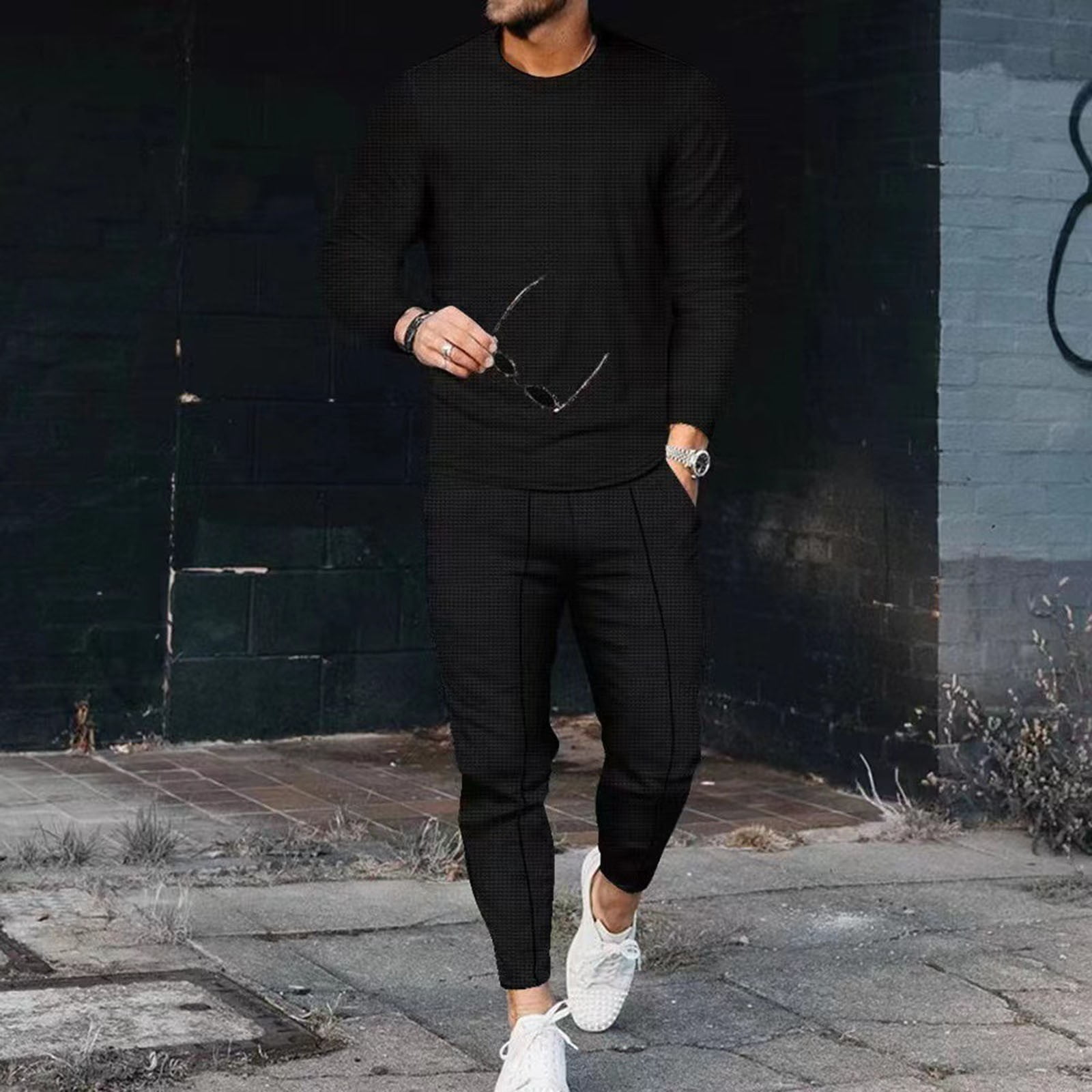 Black Men'S Suits Male Autumn Winter Casual Plaid Two Piece