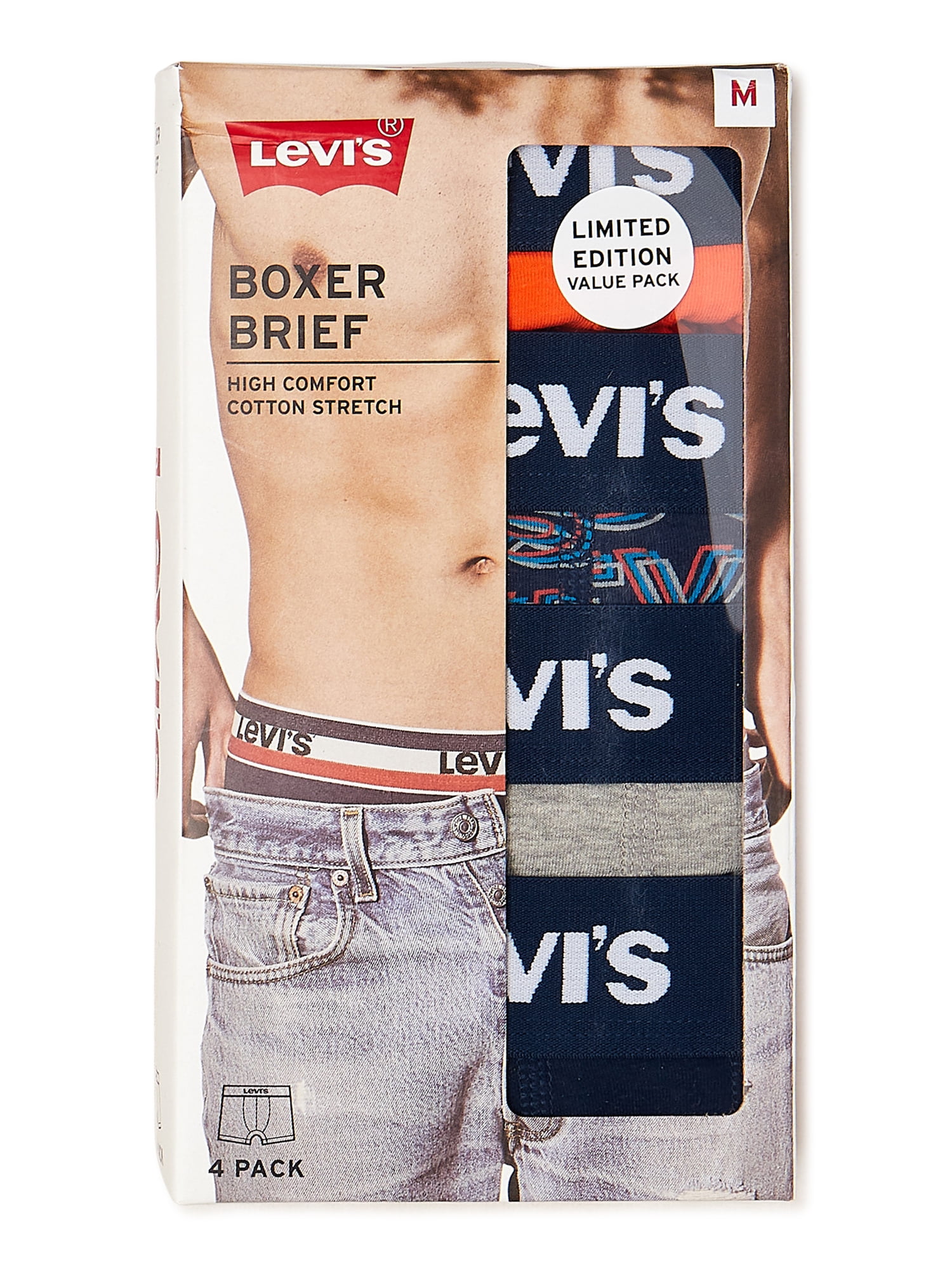 Levi’s 4-Pack Adult Mens Cotton Stretch Boxer Briefs, Sizes S-XL