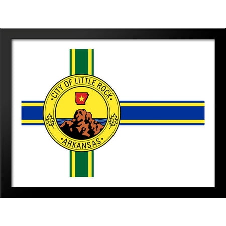 Little Rock, Arkansas Flag Art 34x28 Large Black Wood Framed Print Art