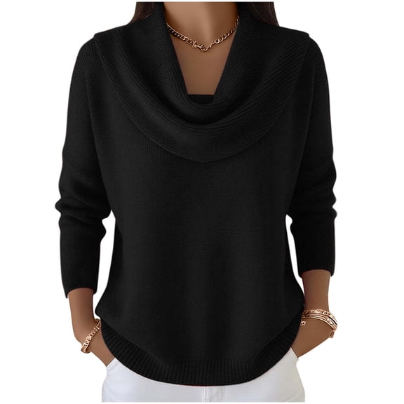 Alpaca Sweaters Women Loose Fit Cozy Sweaters for Women 2025 Knitted Casual Loose Pullover Fashion Cowl Neck Long Sleeve Fall Winter Clothes Trendy Tops