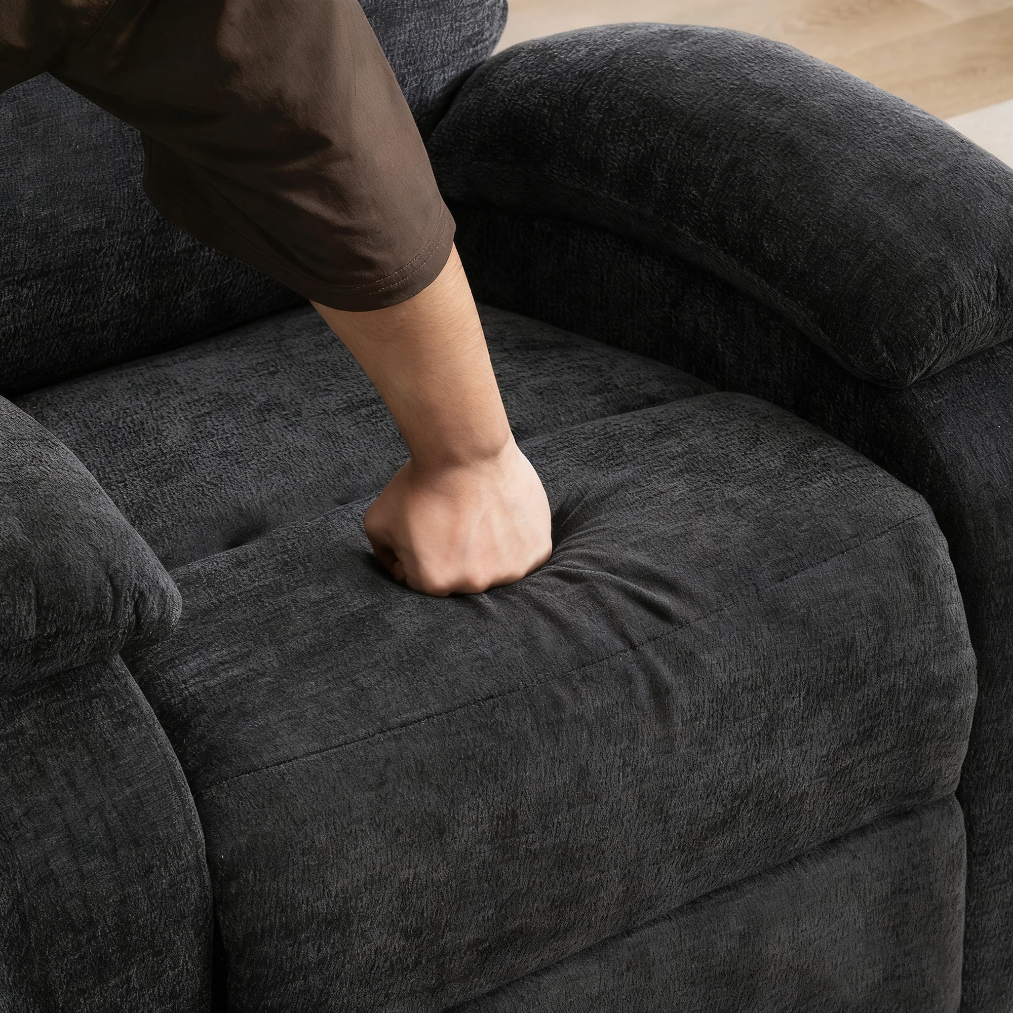 Miniyam 360° Swivel Rocking Recliner Chair with Massage and Heat, Black Chenille with Side Pocket and Footrest