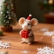 thumbnail image 2 of Adornos navideños, regalos navideños, adornos navideños de ratón, fieltro de lana hecho a mano, ratón con Papá Noel, linda figura de ratón de fieltro con aguja, animales navideños de fieltro, manualid, 2 of 2