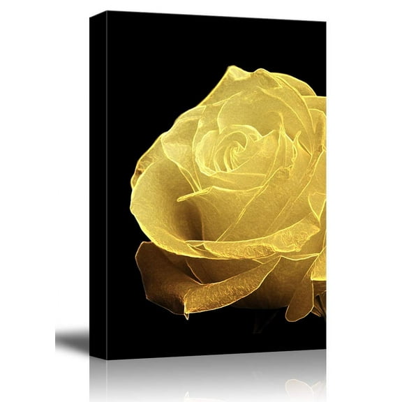 wall26 - Canvas Wall Art - Gold Rose Flower Petal on Black Background - Giclee Print Gallery Wrap Modern Home Art Ready to Hang - 12x18 inches