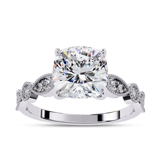 AFFY IGI Certified Lab Grown Diamond Engagement Ring | Center 8mm Cushion Cut Beaded Solitaire Stackable Promise Rings For Women In 14k Solid White Gold | F-G, VS-SI Quality (2.90 Ctw)-4