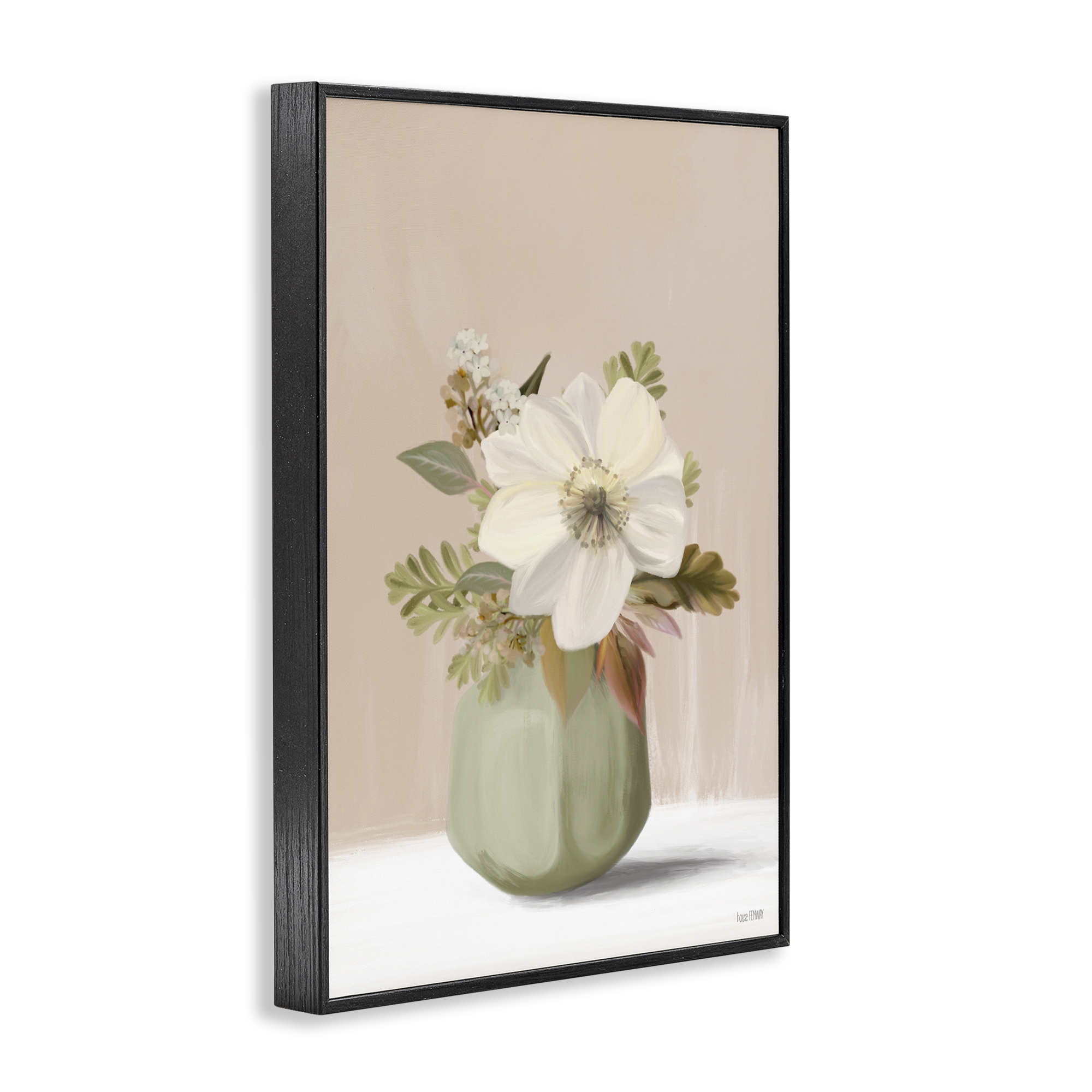 Stupell Industries Peach Pink Vase Botanical & Floral Painting Black Framed Art Print Wall Art, 12 x 18