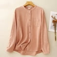 thumbnail image 2 of Women's Linen Retro T-Shirt Floral Embroidery Long Sleeve Blouses Round Neck Button Down Loose Fit Casual Tops, 2 of 3