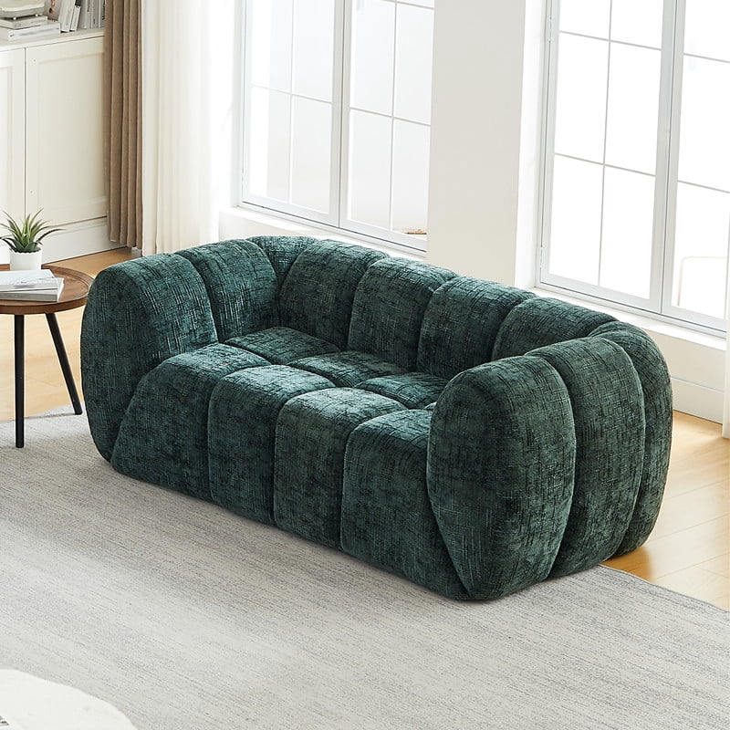68''W Pure Foam Boneless No Assembly Floor Armrest Sofa, Chenille Modern Loveseat, Deep Seat 2-Seater Upholstered Couch