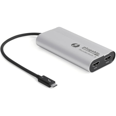 Plugable Thunderbolt 3 to Dual HDMI 2.0 Display Adapter Compatible with MacBook Pro Systems (2019\2018\2017), and Dell XPS. Project or Stream to Up to 2x 4K 60Hz Monitors (Thunderbolt 3