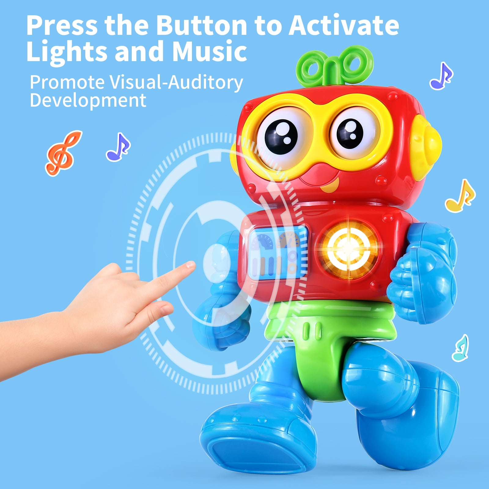 Yerloa Robot Toys for 1 Year Old Boys Girls Birthday Gift, Baby Toys 6-12 Months, Musical Light Up Tummy Time Infant Toys 3-6 12-18 Months, Interactive Sensory Toys for 1-2 Year Old Fine Motor Skills