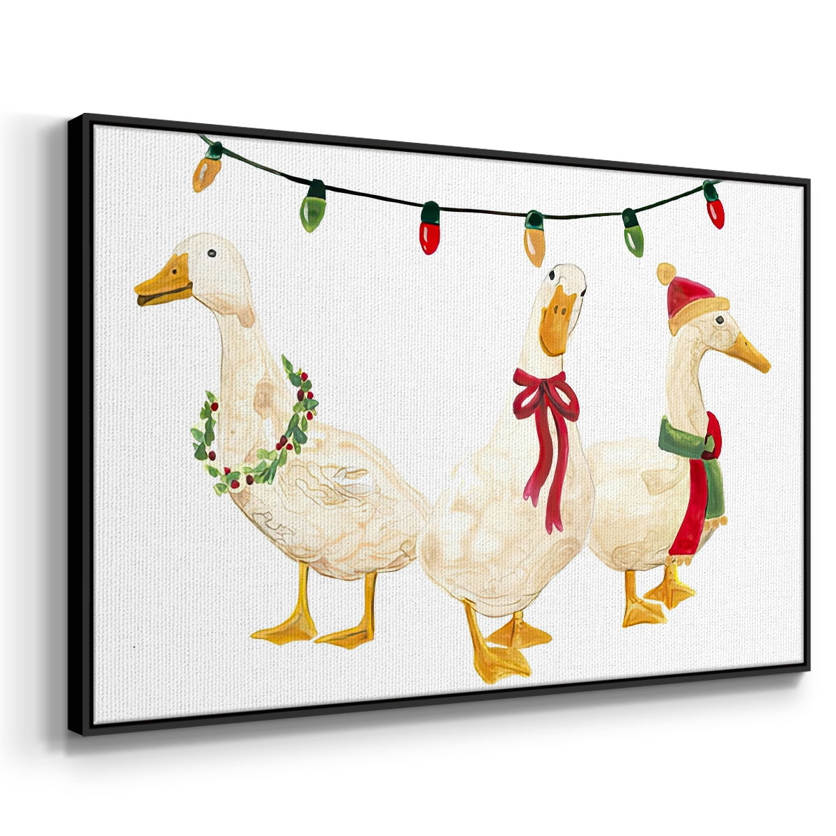 Merry Quackmas Collection A - Framed Gallery Wrapped Holiday Canvas - 17 x 25 - Black Frame