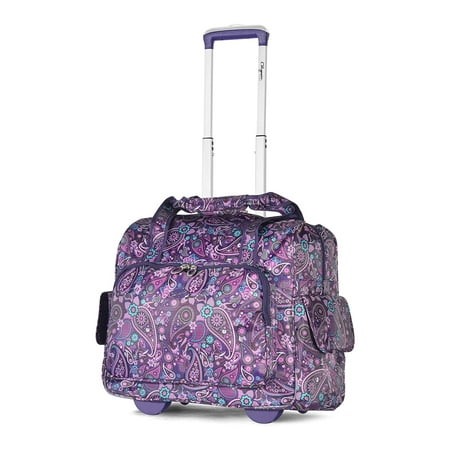 Olympia Deluxe Fashion Rolling Overnighter Suitcase, Purple Paisley