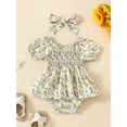 thumbnail image 4 of Musuos Newborn Girl Outfit, 3 6 9 12 18M Short Sleeve Pleated Floral A-line Romper Dress with Headband Clothes, 4 of 10