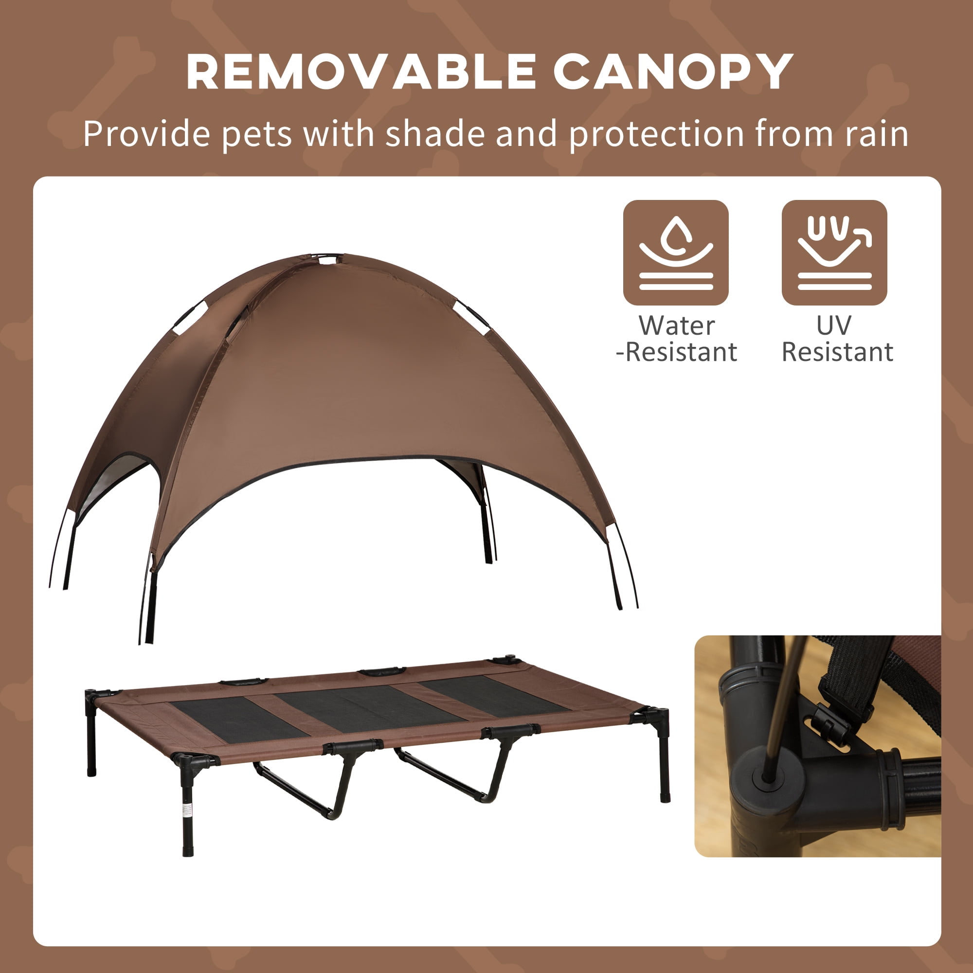 PawHut Elevated Portable Dog Cot Pet Bed with UV Protection Canopy Shade, 48 inch, Coffee