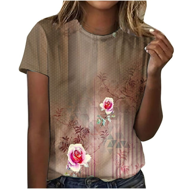 Birdeem T-Shirt Décontracté Rétro Imprimé à Col Rond à Manches Courtes pour Femme
