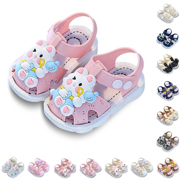 LIIPEE Baby Girls Sandals Cute Cartoon Decoration Outdoor Play Comfortable Flat Bottom Walking Shoes Kids Summer Breathable Lightweight Footwear,15-18 Months