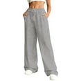 thumbnail image 3 of Women's Wide Leg Casual Lounge Pants Elastic Waist Drawstring Loose Trousers with Pockets, 3 of 6