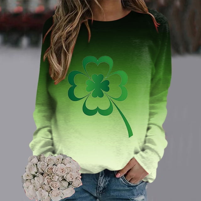 Pntutb Grande Taille Liquidation! Mode de la Saint-Patrick Chandail Décontracté à Manches Longues à Col Rond Imprimé pour Femmes Hauts Blouse
