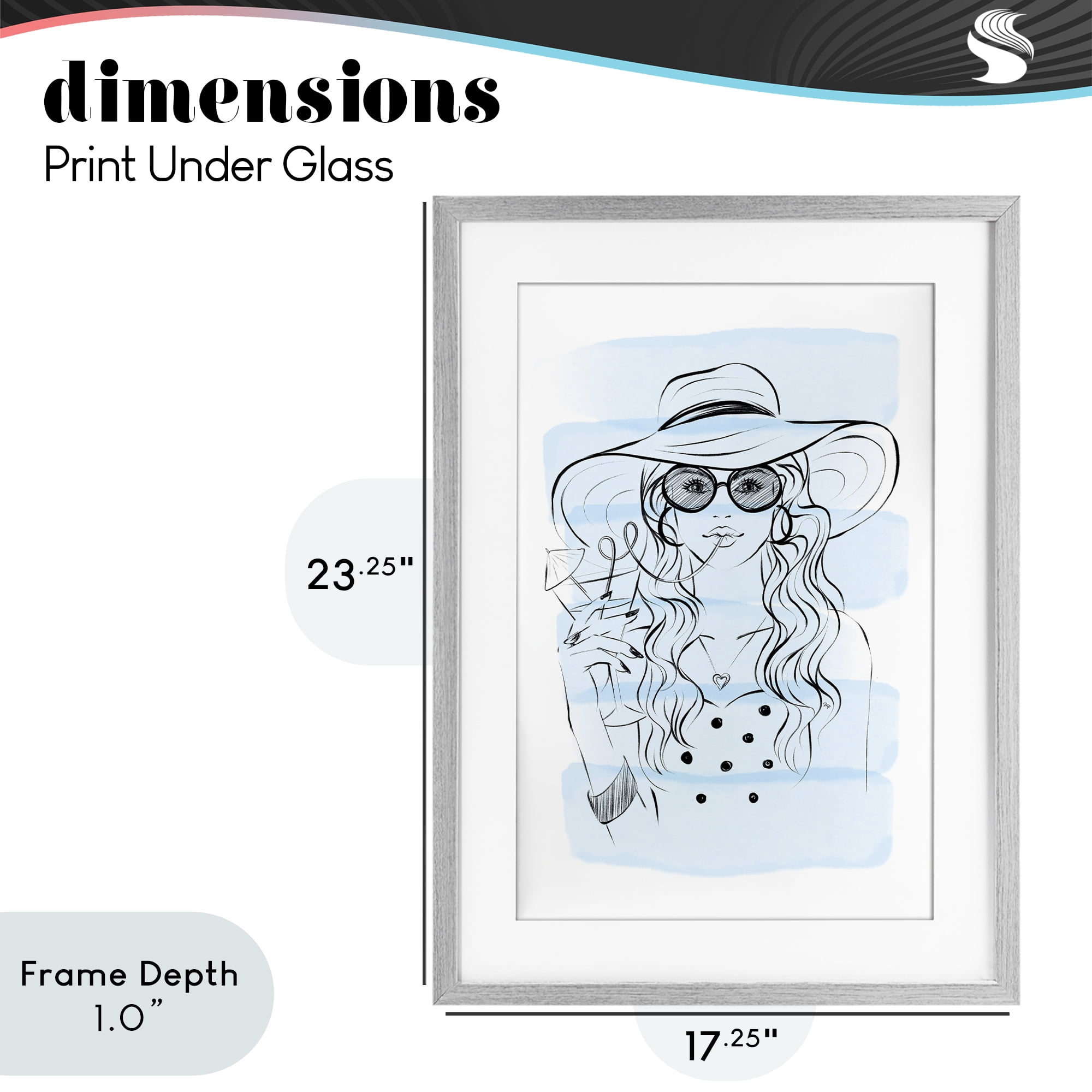 Stupell Industries Sipping Drink Girl in Sun Hat Gray Framed Print Under Glass, design by Martina Pavlova