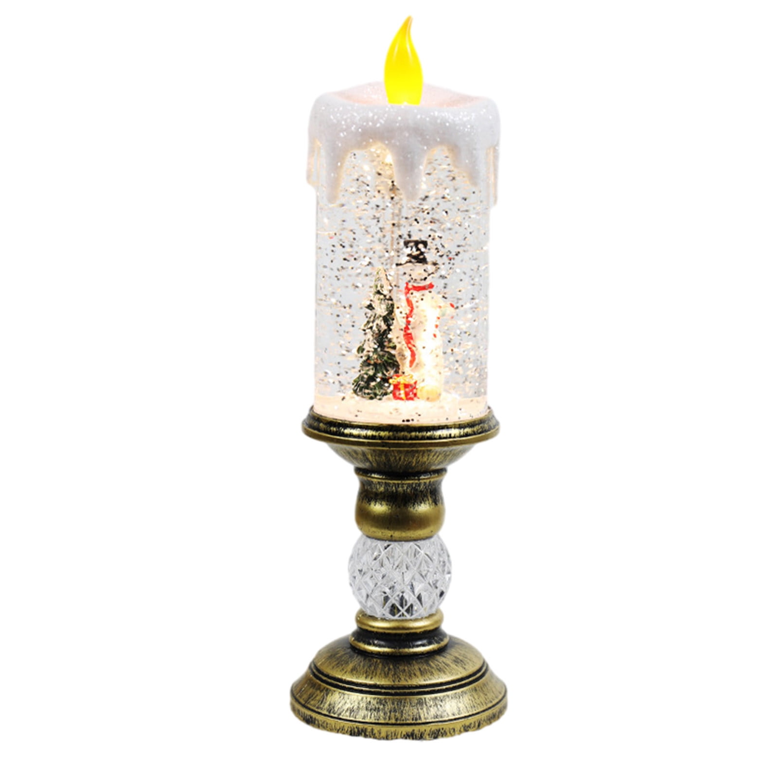 Dengmore Christmas Ornament Resin Luminous Santa Snowman Imitation Candle Light with Music Box LED Flameless Flickering Candle Lights Retro Night Light for Living Bedroom Xmas Decor