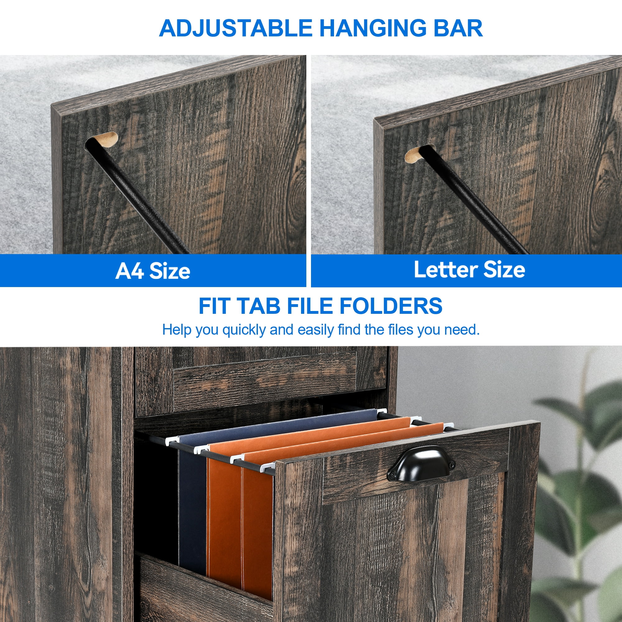 DEXTRUS 4-Drawer File Cabinet with Lock, 15.86" Deep Vertical Filing Cabinet, Rustic Grey