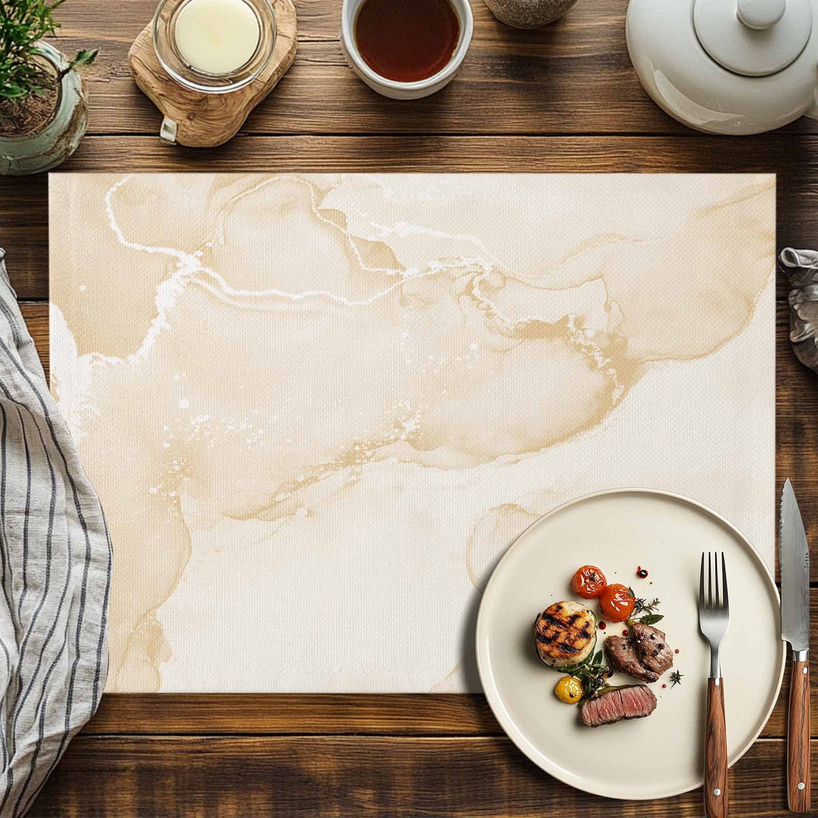Placemats Set of 4, Beige Marble Placemats Set of 4, Abstract Waves Cloud Tablemats Washable Placemat Table Decoration for Kitchen Table Dinner Party Home Decor Indoor Outdoor 13x19 Inch