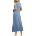 thumbnail image 6 of Efsteb Women Summer Dresses Solid Color Round Neck Casual Loose Split Long Maxi Vacation Dress with Pockets （Light Blue，S）, 6 of 8