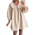 thumbnail image 1 of Dvprdro Robe à Carreaux pour Femmes Mode Été Col à Revers Manches 3/4 Bouffantes Plissée Décontractée Ample T-Shirt Mini Robe, 1 of 4