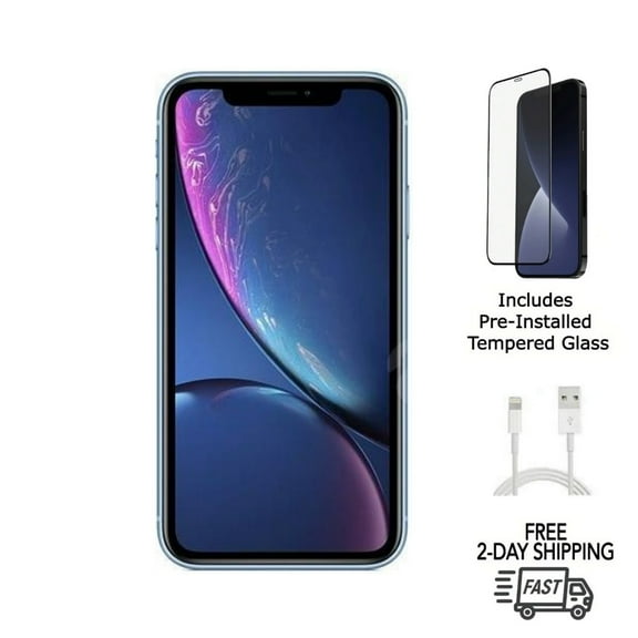 Restored Apple iPhone XR (Unlocked) 256GB Blue (A1984) Bundle with Pre-Installed Tempered Glass (Refurbished)
