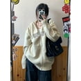 thumbnail image 2 of Warm Cream Hooded Cardigan Sweater Women's New Autumn/winter Day Tie Vintage Zipper Coat Knitted Cardigan Oversized, 2 of 5