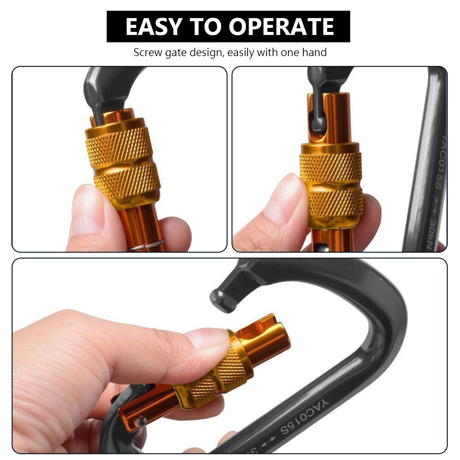 Aluminum Carabiner Clip, Heavy Duty Carabiners with Screw Gate 30kN D Ring Locking Carabiner for Hiking Camping Fishing and Outdoor Use(5 PCS)