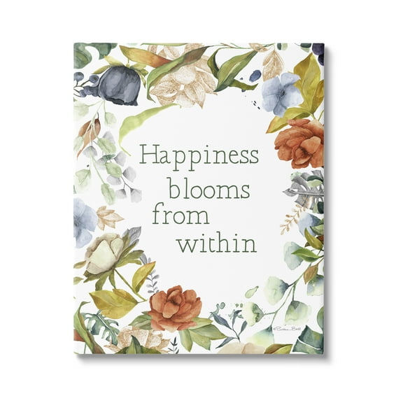 Stupell Industries Happiness Blooms From Within Comforting Floral Border Graphic Art Gallery Wrapped Canvas Print Wall Art, Design by Susan Ball
