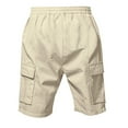 thumbnail image 5 of Men's Casual Stretch Cargo Shorts Classic Drawstring Elastic Waist Summer Work Short with Multi Pockets Linen Pants Running Workout, 5 of 9