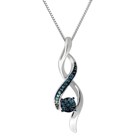1/15 Carat Total Weight (cttw) Diamond Pendant for Women (Blue)
