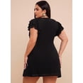 thumbnail image 6 of Plus Size Elegant Floral Mesh Printed Tight Fitted Deep V-Neck Mini Dress, 6 of 10