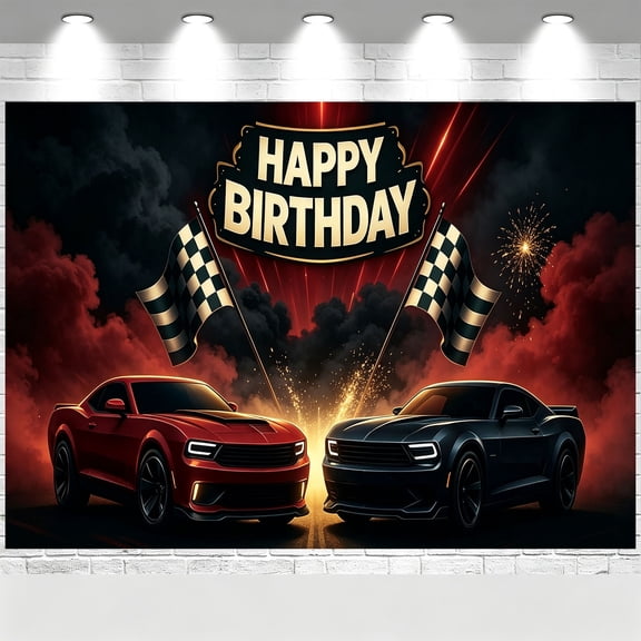 Happy Birthday Backdrop Race Car Firework Birthday Banner Racing Cars Theme Birthday Party Decorations Background