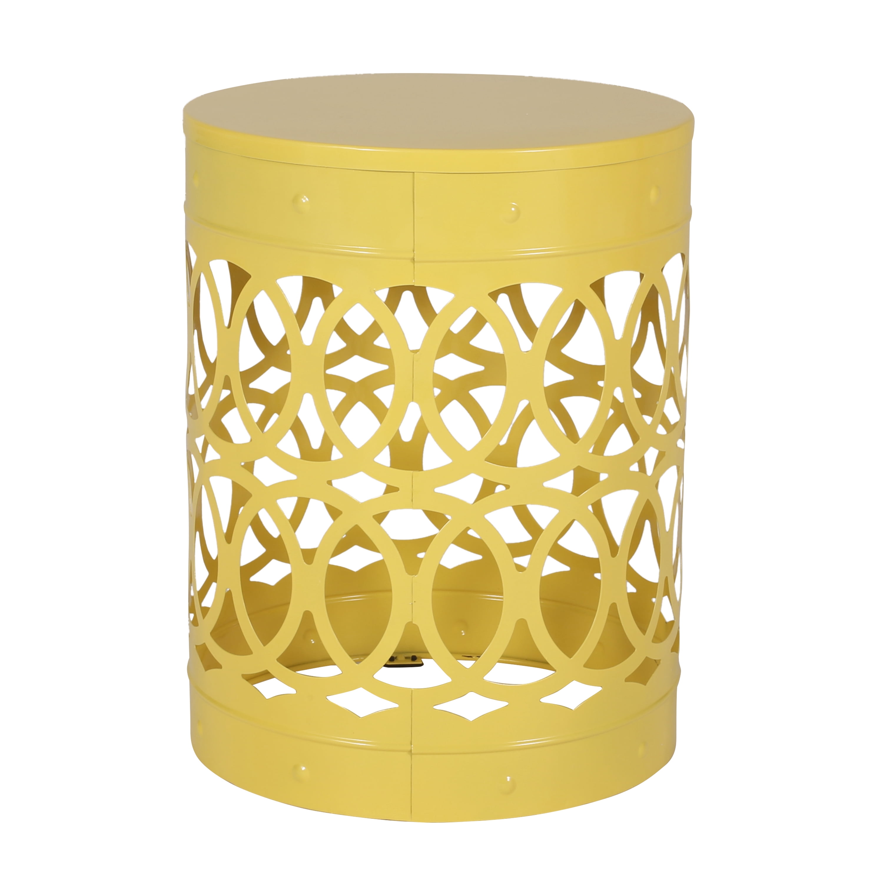 Mintazer Outdoor Metal Side Table, Modern Iron Cut PatioTable with Overlapping Circle Pattern, Yellow