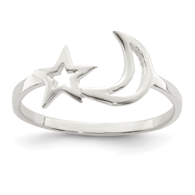 925 Sterling Silver Star Crescent Moon Ring Sun