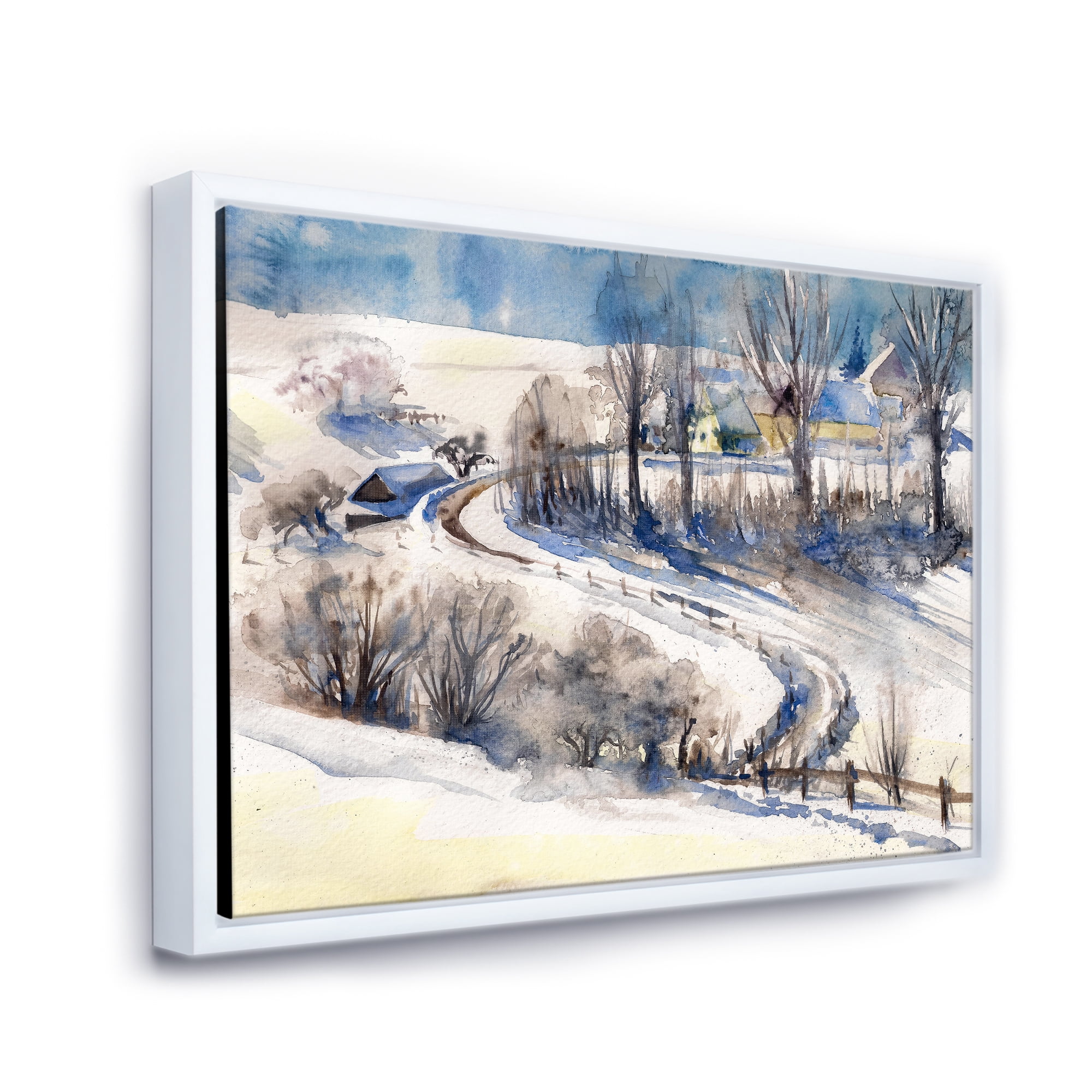 Designart 'Country Road In Winter Times Landscape I' Traditional Framed Canvas Wall Art Print