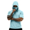 thumbnail image 3 of Mens UPF 50+ Sun Protection Shirts Hoodie with Mask Quick Dry Short Sleeve Lightweight Fishing Shirt Hiking Top Sky Blue L, 3 of 7