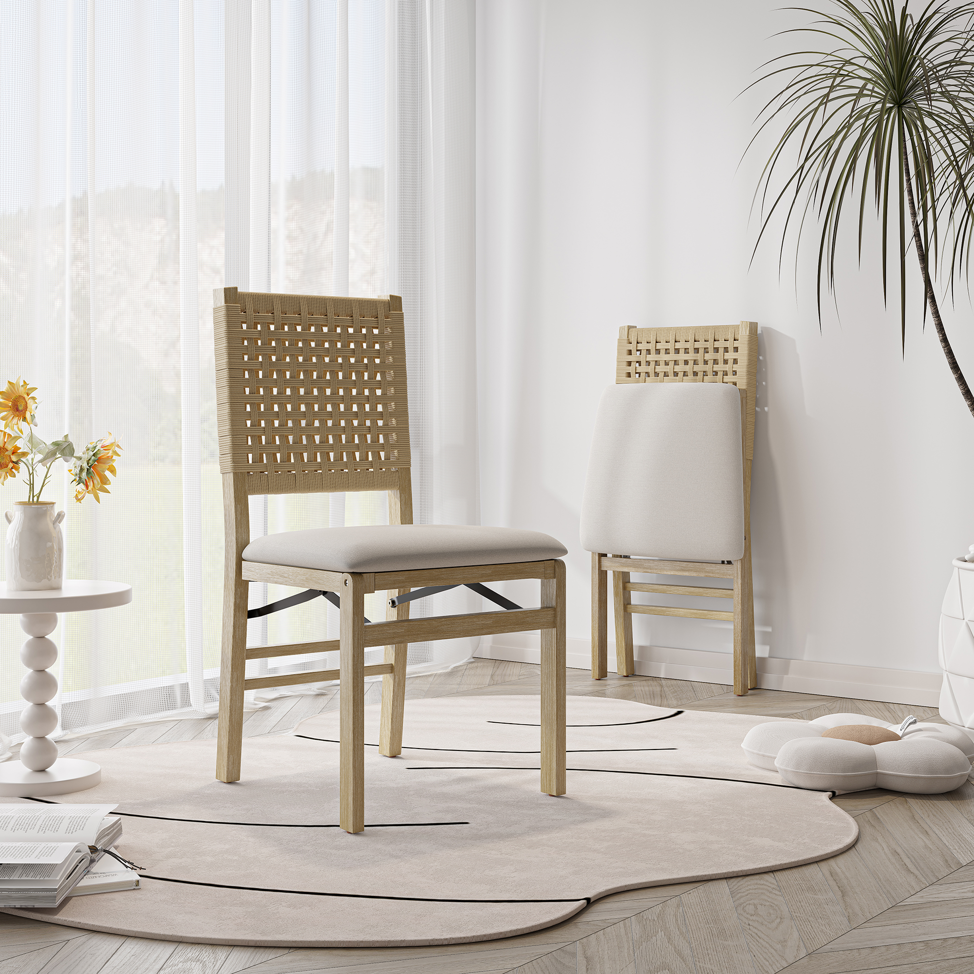 MOONMISS Scandinavian Style Solid Wood Frame Folding Dining Chair(set of 2) for Kitchen,Living Room