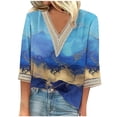 thumbnail image 2 of Weiqiqre Summer Fashion Tops for Women Floral Printed Lace V-Neck 3/4 Sleevet Casual T-shirt Blouse, 2 of 5
