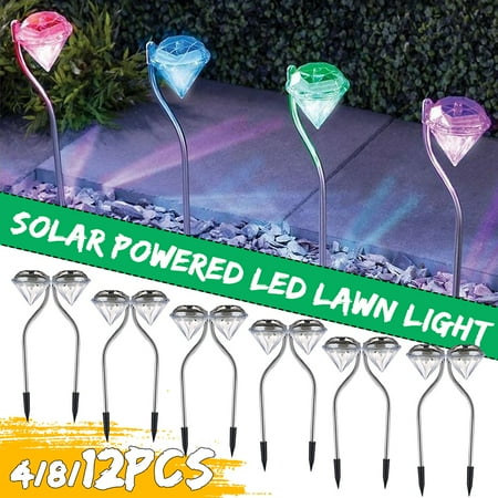 Color Changing Solar Landscape Lights Solar Garden Lights, Outdoor Decorations Color Changing LED Diamond Solar Light Stainless Steel Stake Pathway lights for Landscape Walkway Yard Path Deck Lawn Patio Driveway 4 Pcs ()